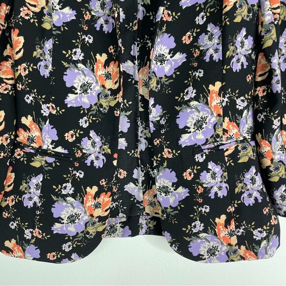 Kimchi Blue black purple floral open front lightweight blazer jacket XS - Picture 3 of 7